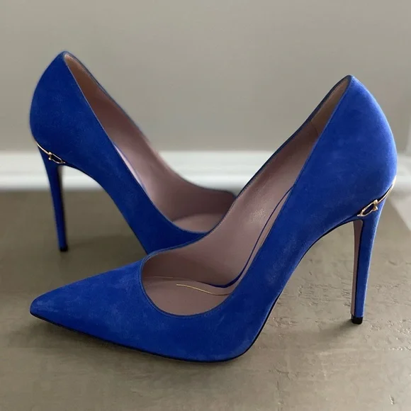 Gucci Blue Suede Pointed Toe Pumps Size 38.5 - Picture 4 of 16